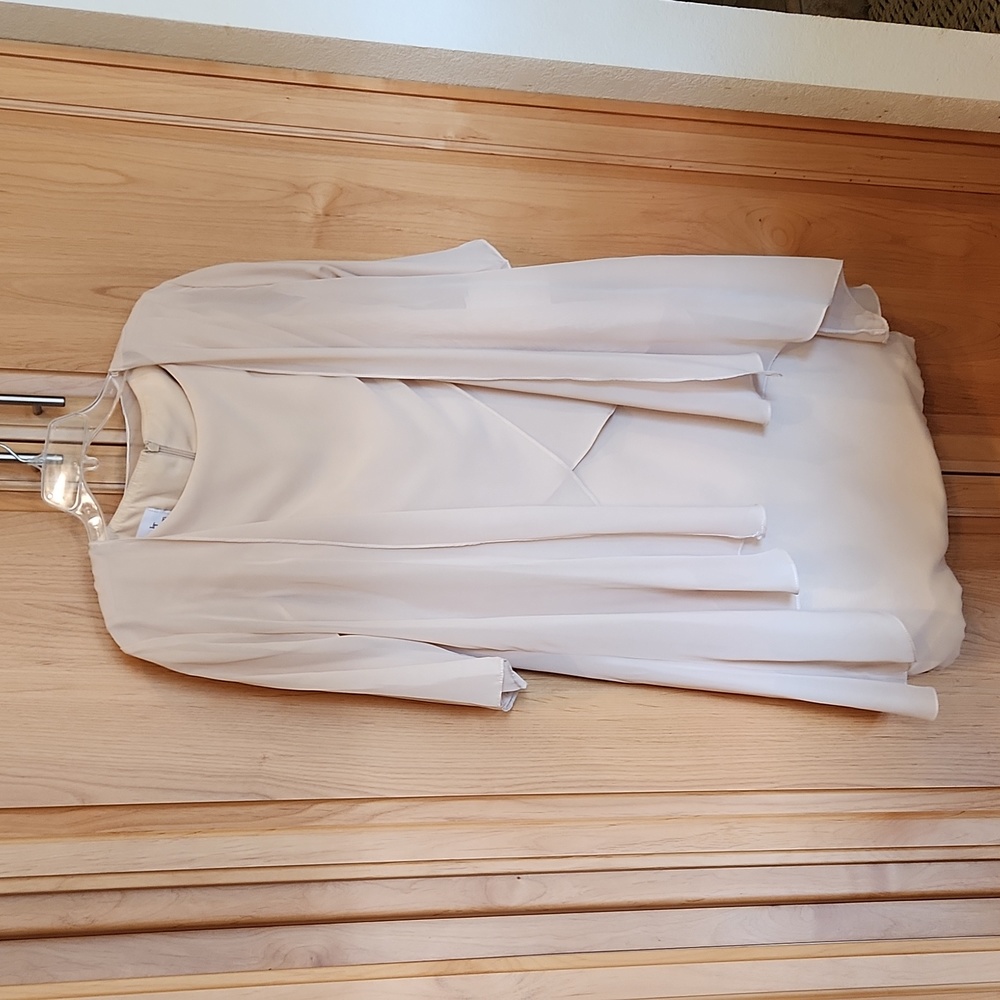 mother of the bride overlay dress w/3/4 sleeve jacket in champagne chiffon Sz 12